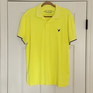 American Eagle Men's Neon Yellow Polo
